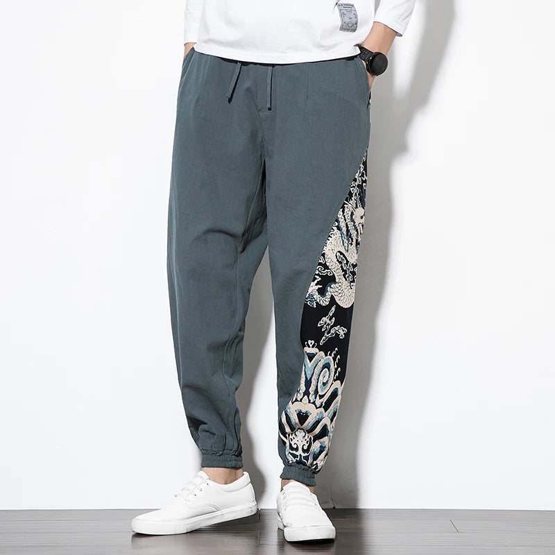 Pantalon Sarouel Décontracté avec Motif Japonais 2
