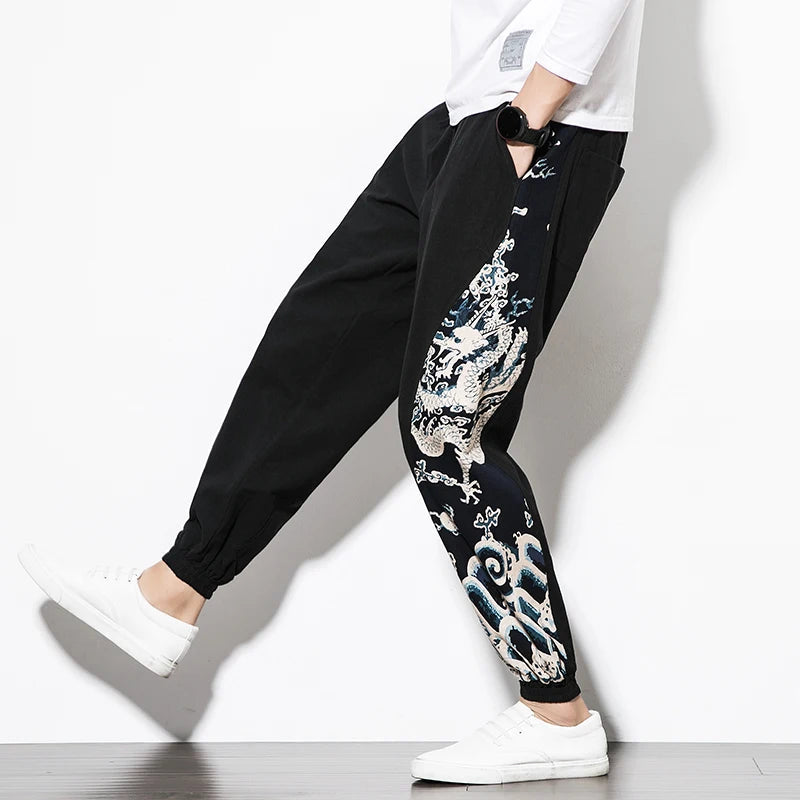 Pantalon Sarouel Décontracté avec Motif Japonais 5