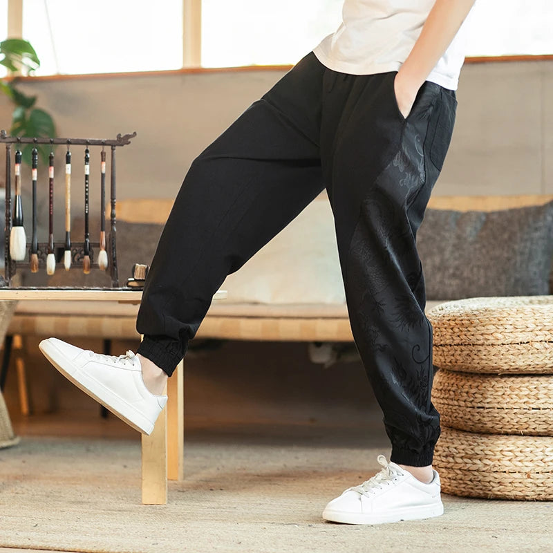 Pantalon Sarouel Décontracté avec Motif Japonais 6