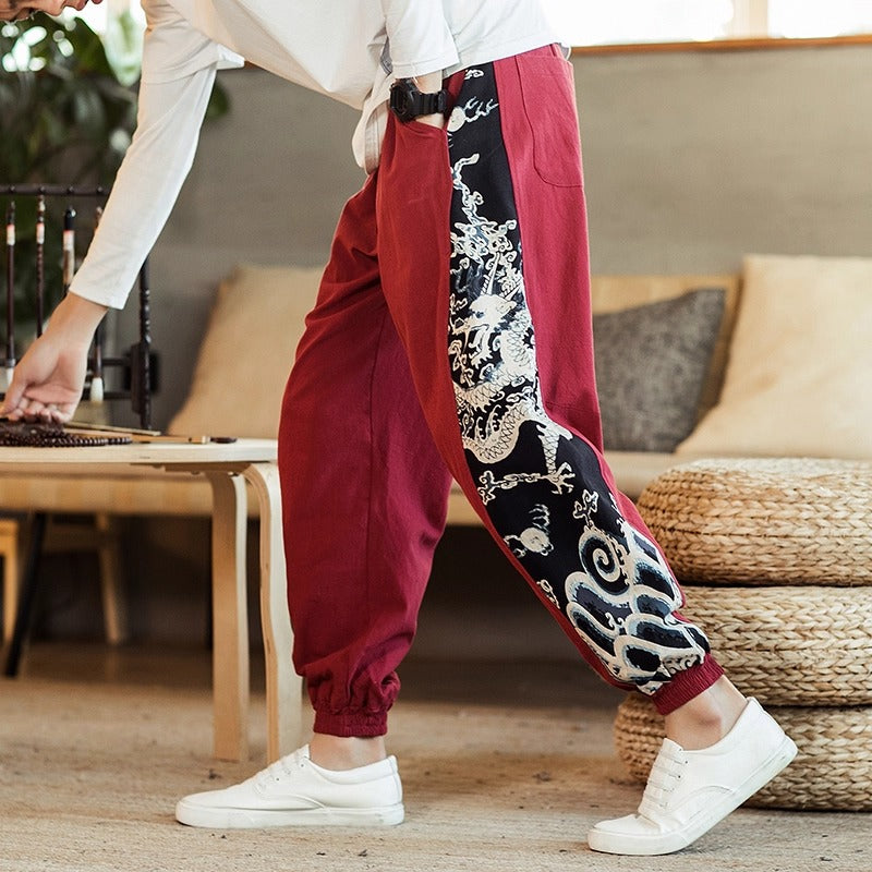 Pantalon Sarouel Décontracté avec Motif Japonais 7