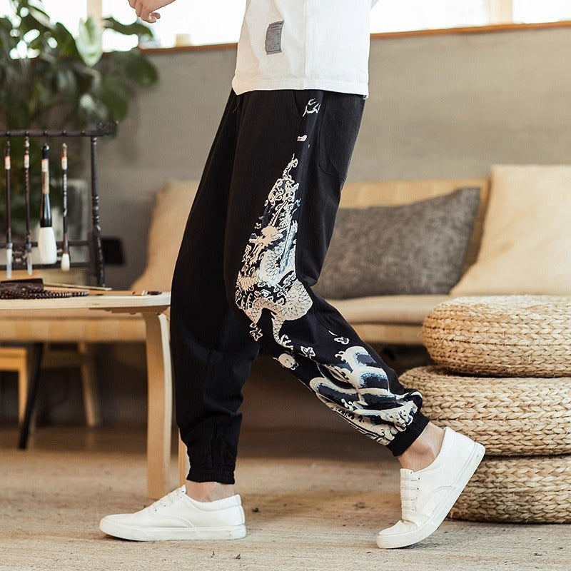 Pantalon Sarouel Décontracté avec Motif Japonais 8