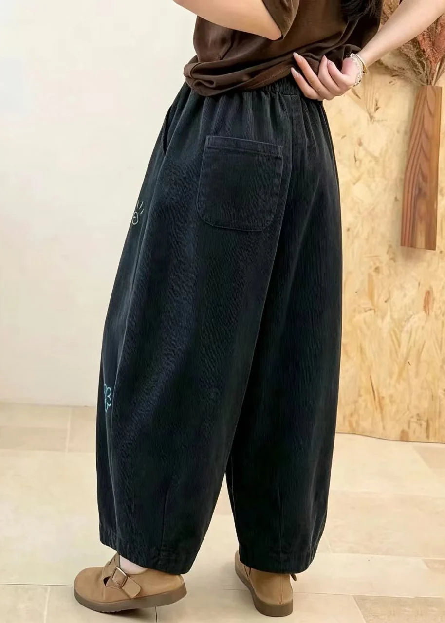 Pantalon bouffant court vintage pour femme avec poches brodées 3