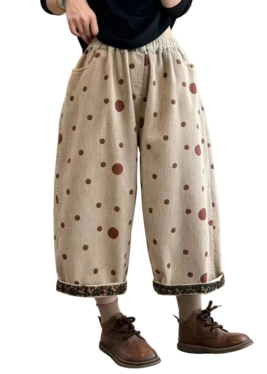Pantalon court à pois pour femme avec poches et revers 0