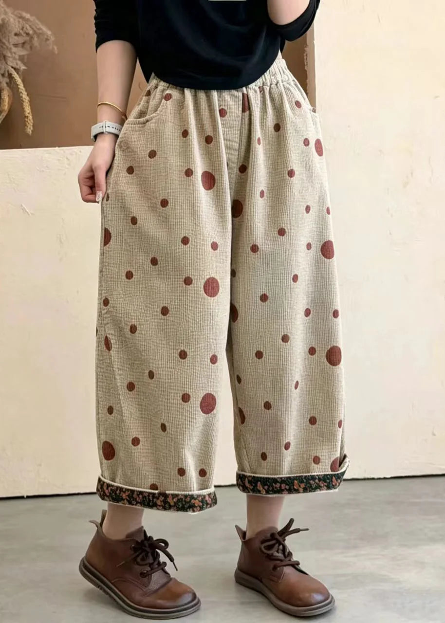 Pantalon court à pois pour femme avec poches et revers 1