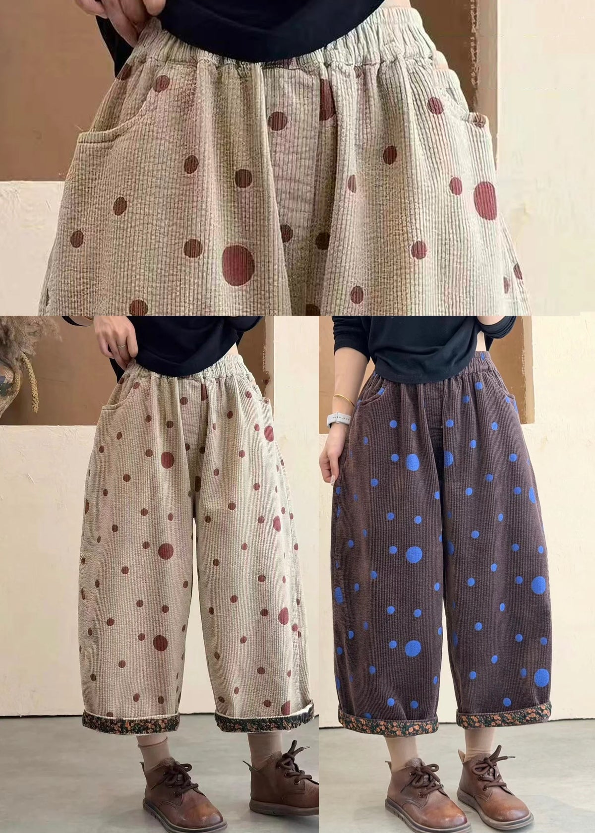 Pantalon court à pois pour femme avec poches et revers 4