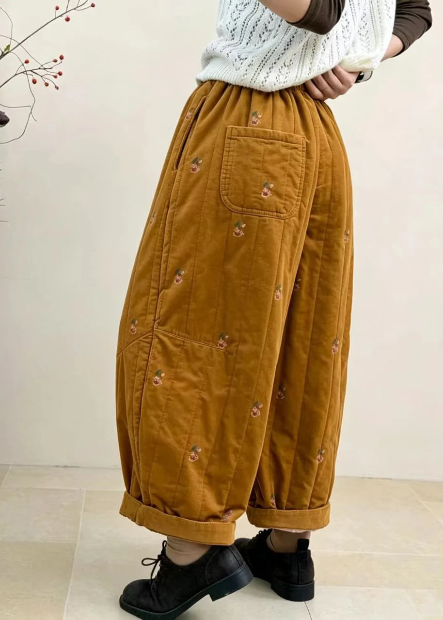 Pantalon court ample brodé à revers pour femme 4