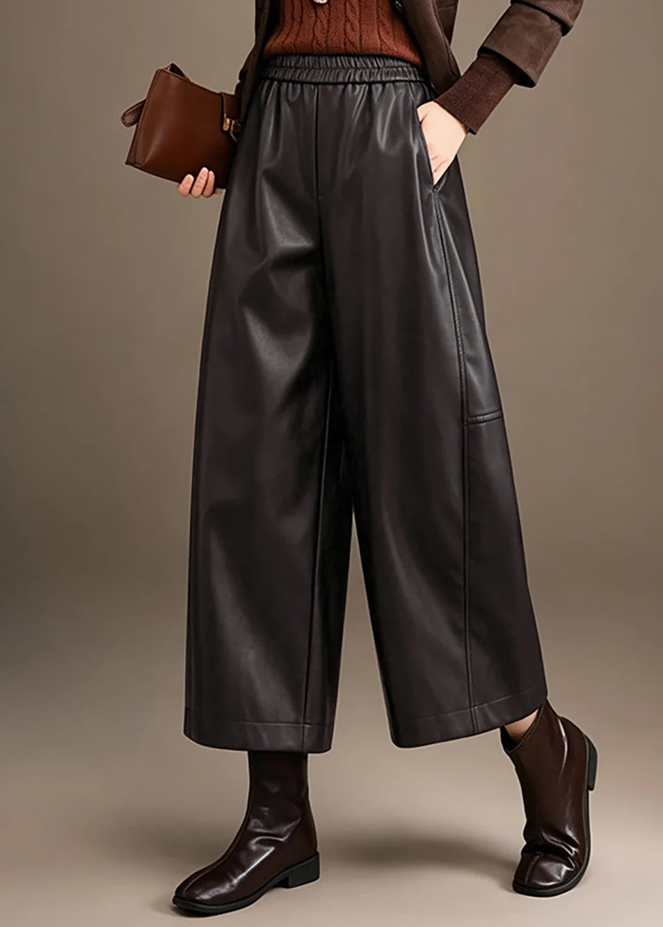 Pantalon court droit pour femme taille élastique 2