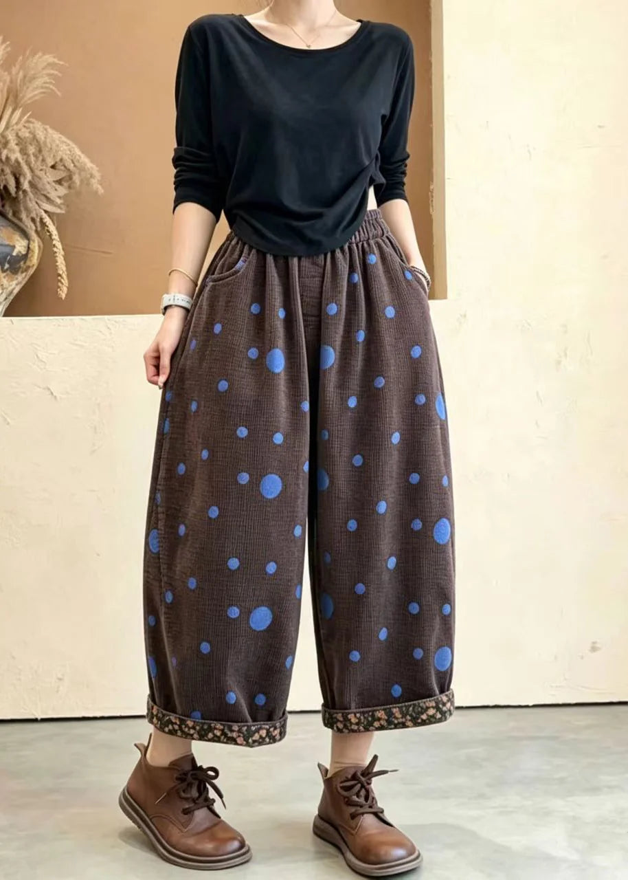 Pantalon court femme à pois avec ourlet retroussé 1