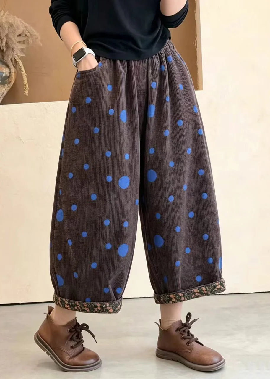 Pantalon court femme à pois avec ourlet retroussé 2