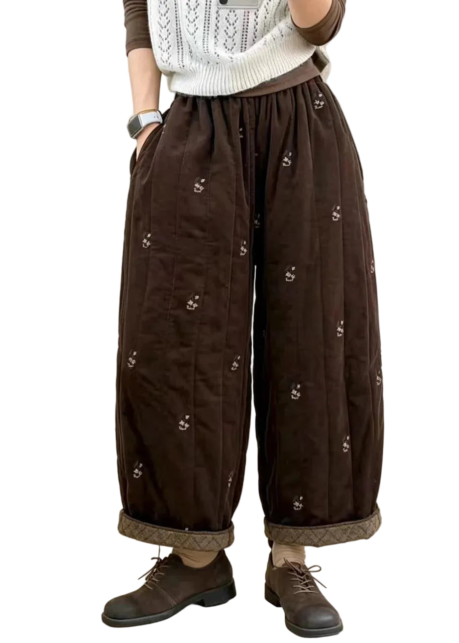 Pantalon court femme brodé style décontracté 0
