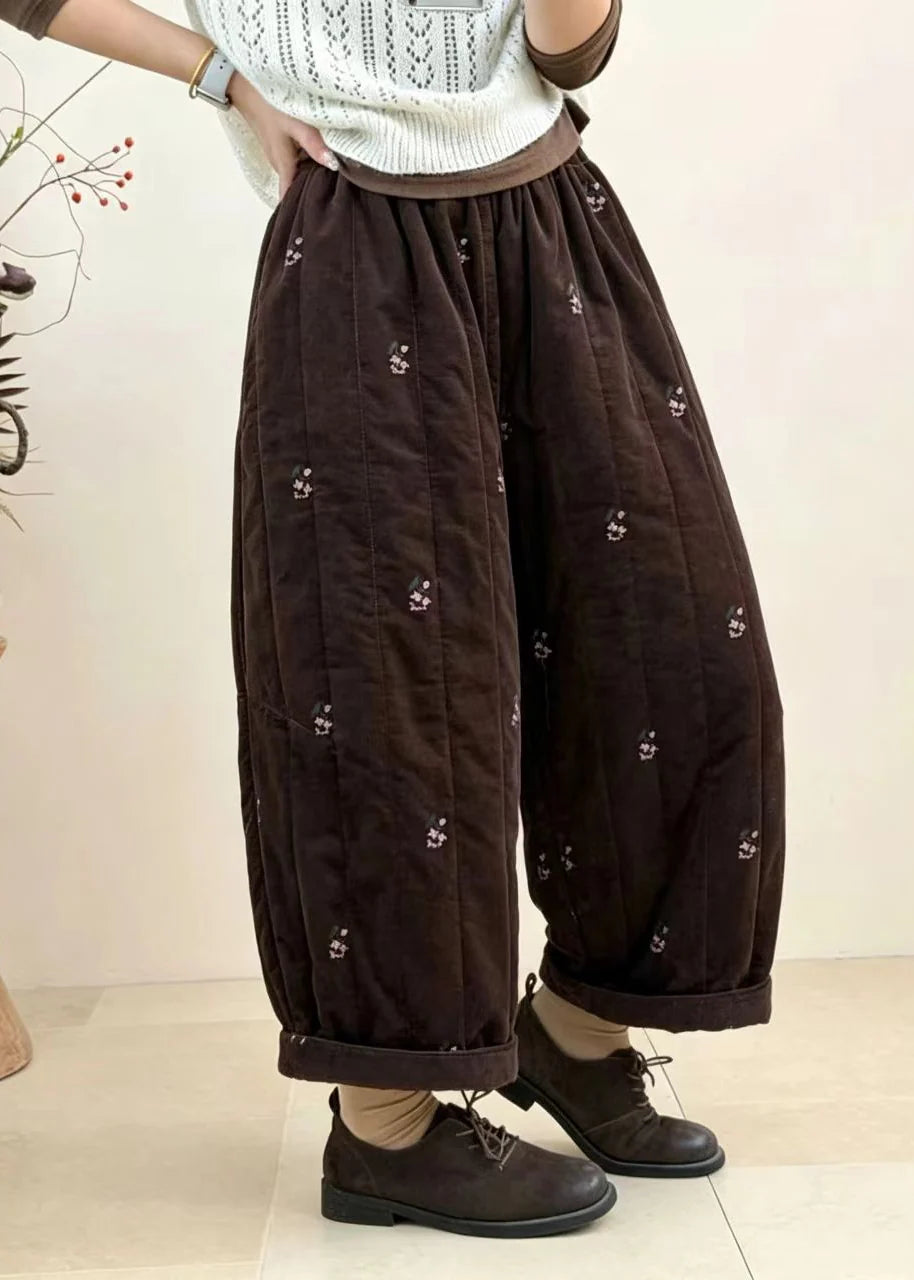Pantalon court femme brodé style décontracté 2