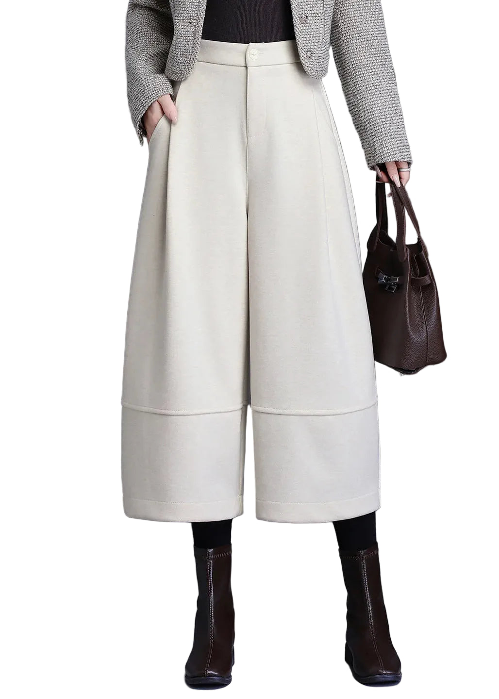 Pantalon court femme taille haute jambes larges 0