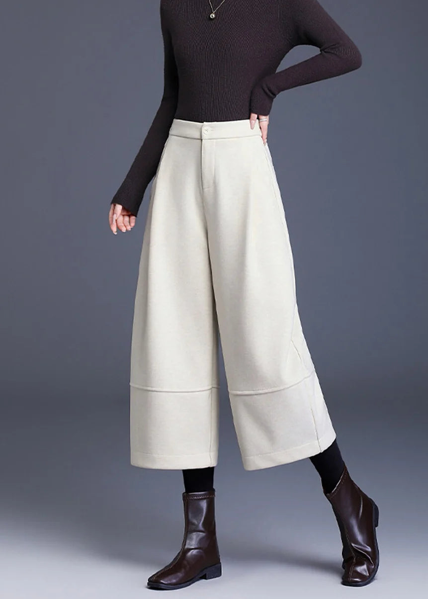 Pantalon court femme taille haute jambes larges 1