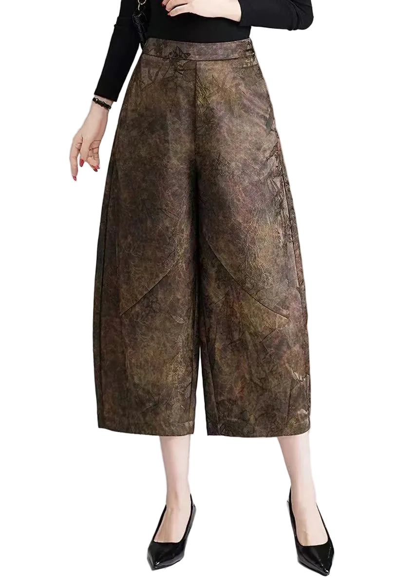 Pantalon court femme taille haute jambes larges style vintage 0