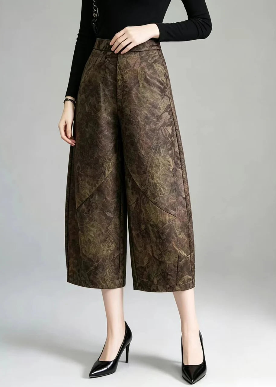 Pantalon court femme taille haute jambes larges style vintage 1