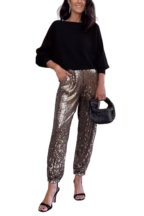 Pantalon de Jogging Femme Taille Haute à Sequins 0