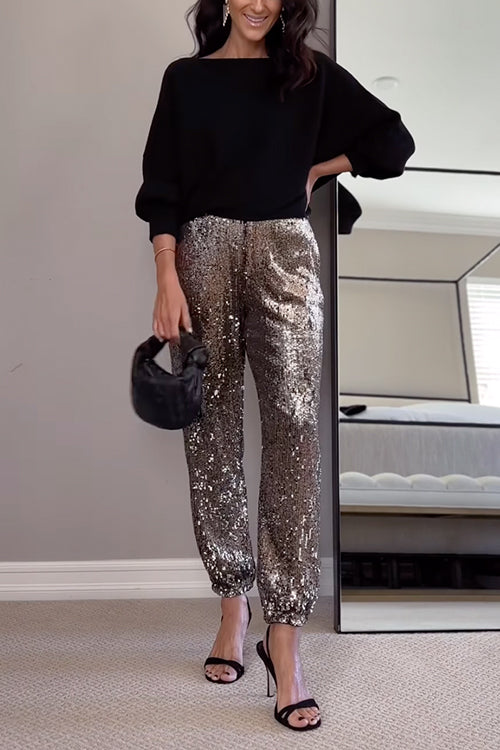 Pantalon de Jogging Femme Taille Haute à Sequins 1