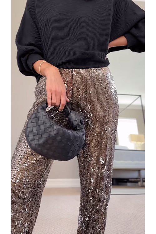 Pantalon de Jogging Femme Taille Haute à Sequins 2