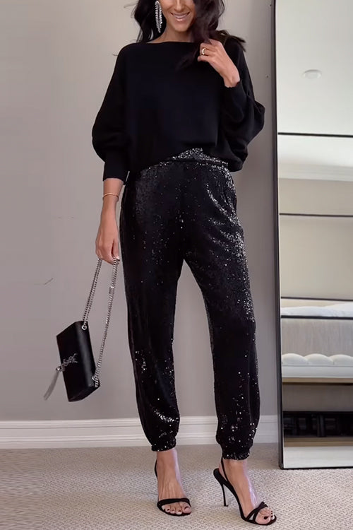 Pantalon de Jogging Femme Taille Haute à Sequins 3