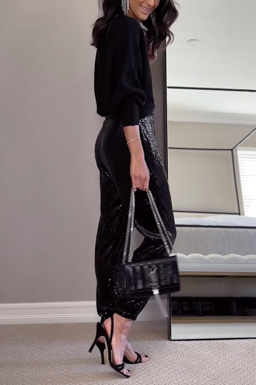 Pantalon de Jogging Femme Taille Haute à Sequins 5