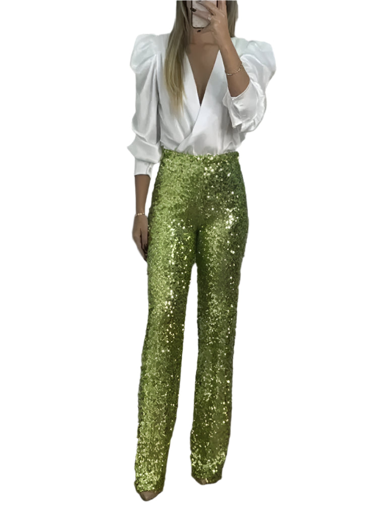 Pantalon de Soirée Femme Élégant avec Paillettes
