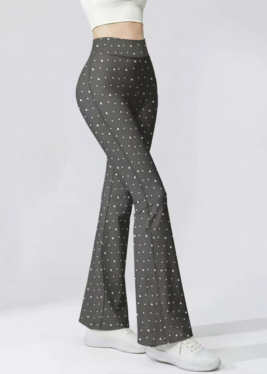 Pantalon de yoga taille haute pour femme avec motif cœur et coupe évasée 0