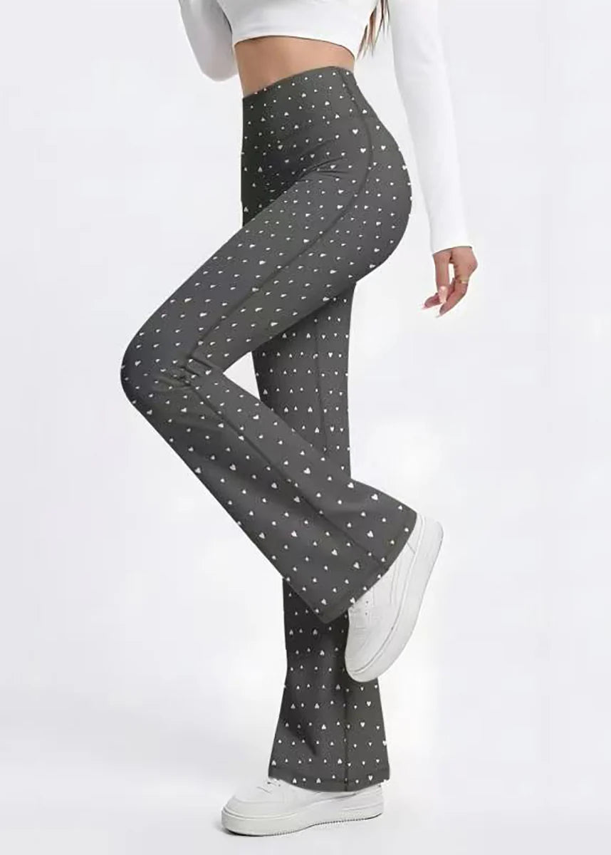 Pantalon de yoga taille haute pour femme avec motif cœur et coupe évasée 2