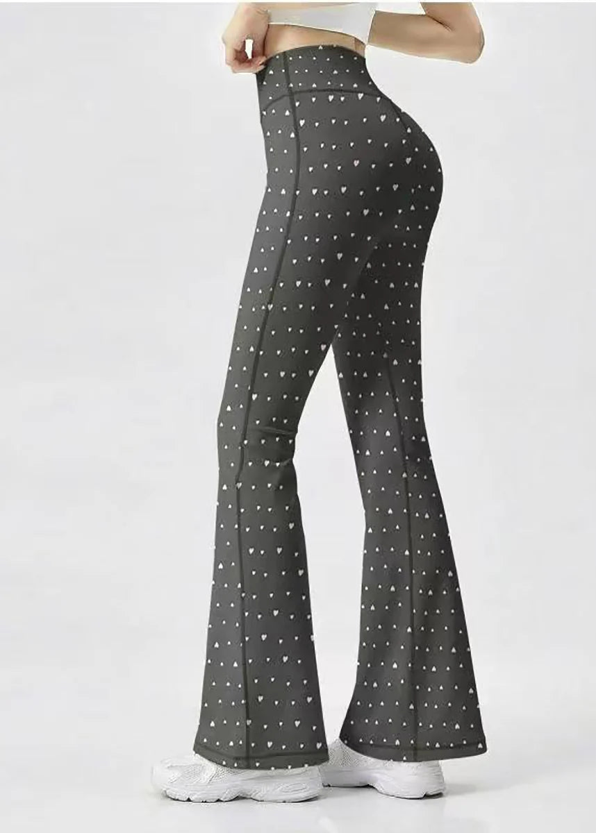 Pantalon de yoga taille haute pour femme avec motif cœur et coupe évasée 3