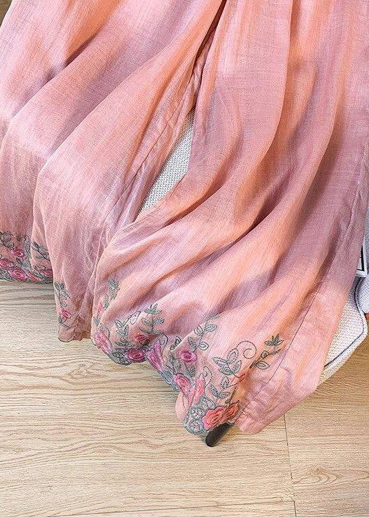 Pantalon décontracté femme taille élastique brodé été 3