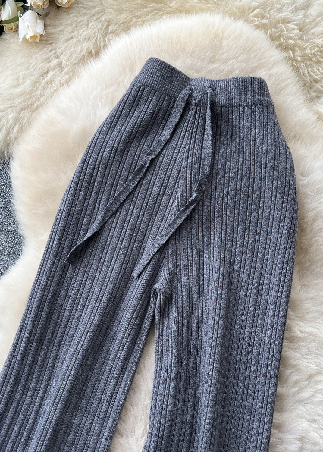 Pantalon droit femme taille haute tricoté automnal 3