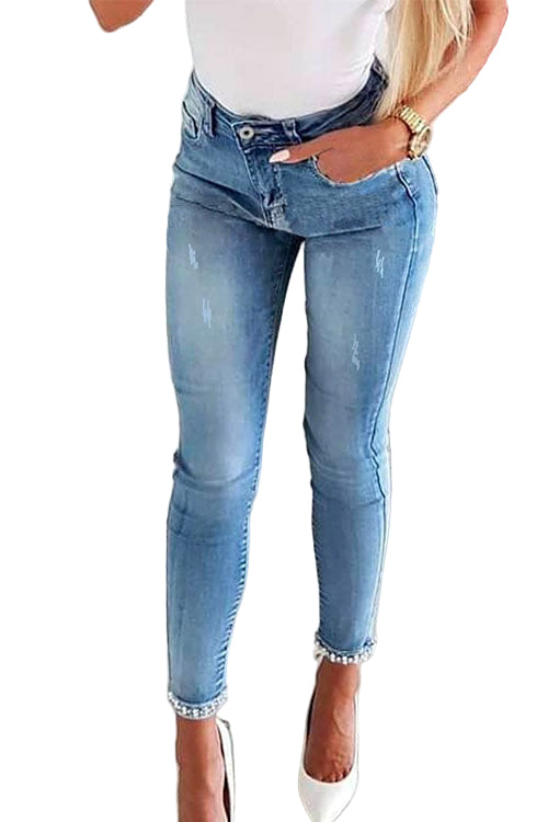 Pantalon en Jean Crayon avec Détail Nœud Papillon 1