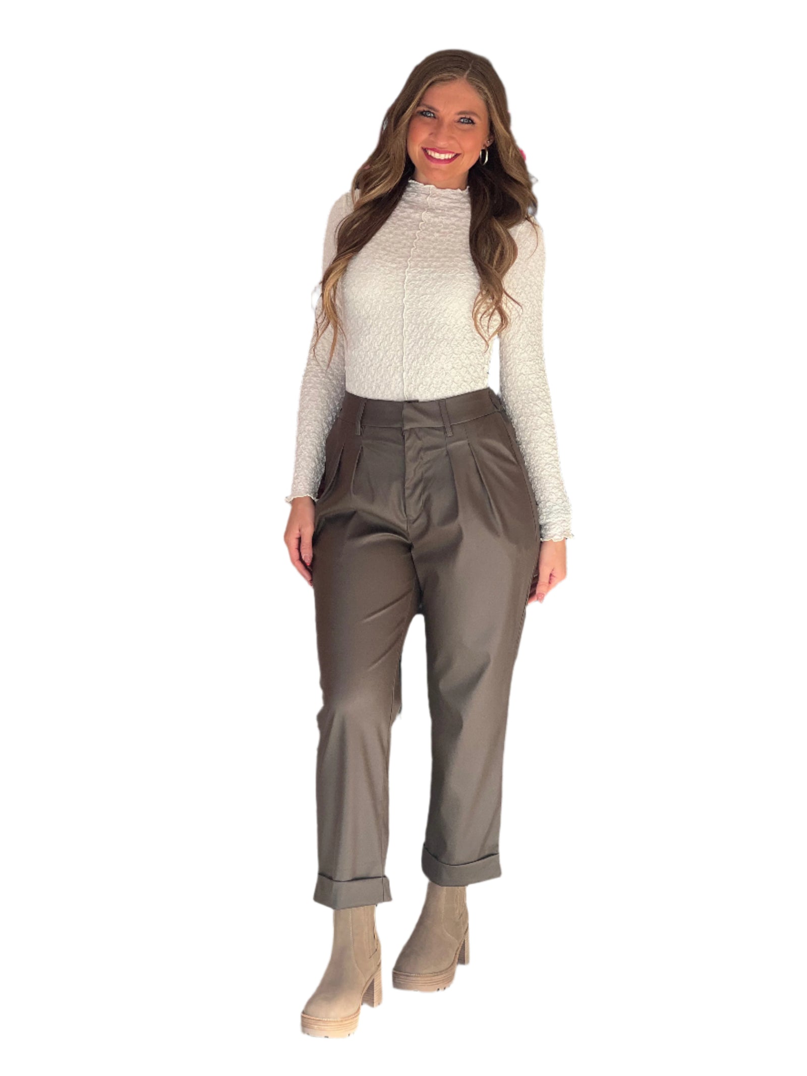 Pantalon en Similicuir à Pli Avant pour Femme 0