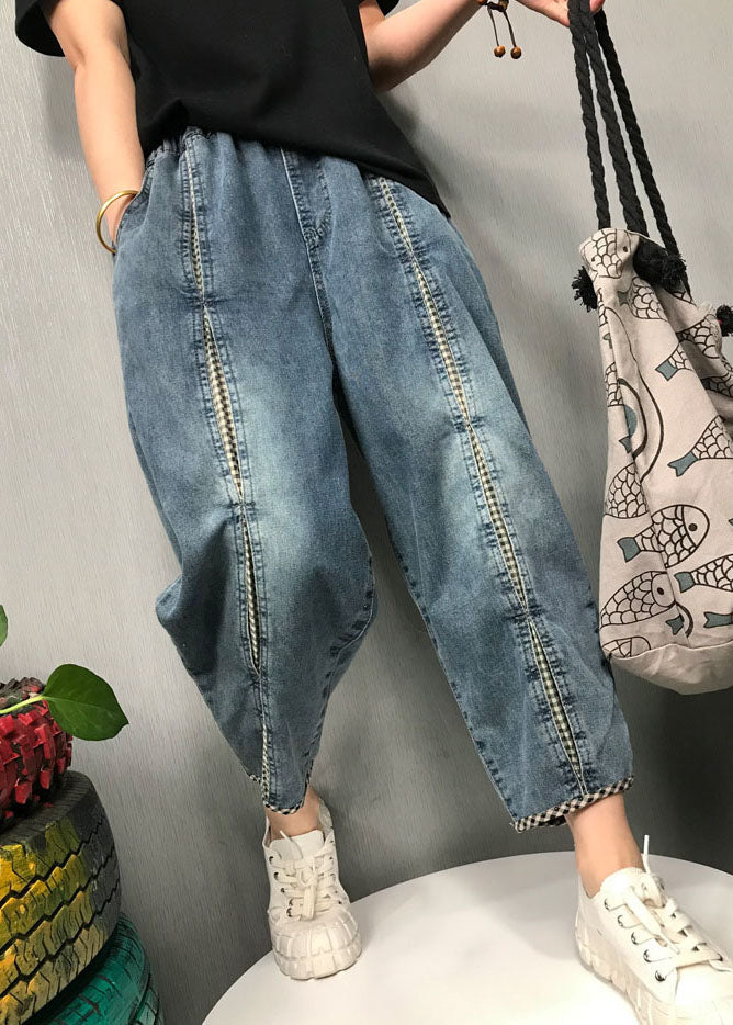 Pantalon en denim à carreaux pour femme style Boho 1