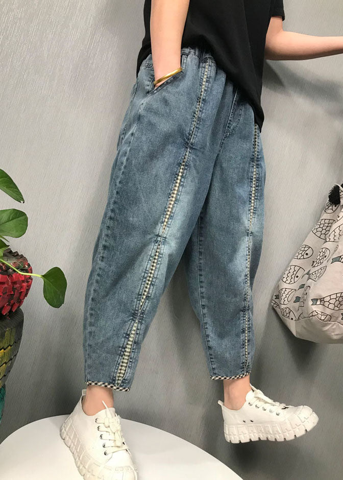 Pantalon en denim à carreaux pour femme style Boho 3