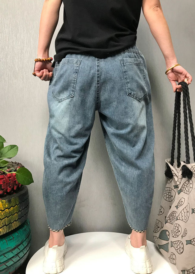 Pantalon en denim à carreaux pour femme style Boho 4
