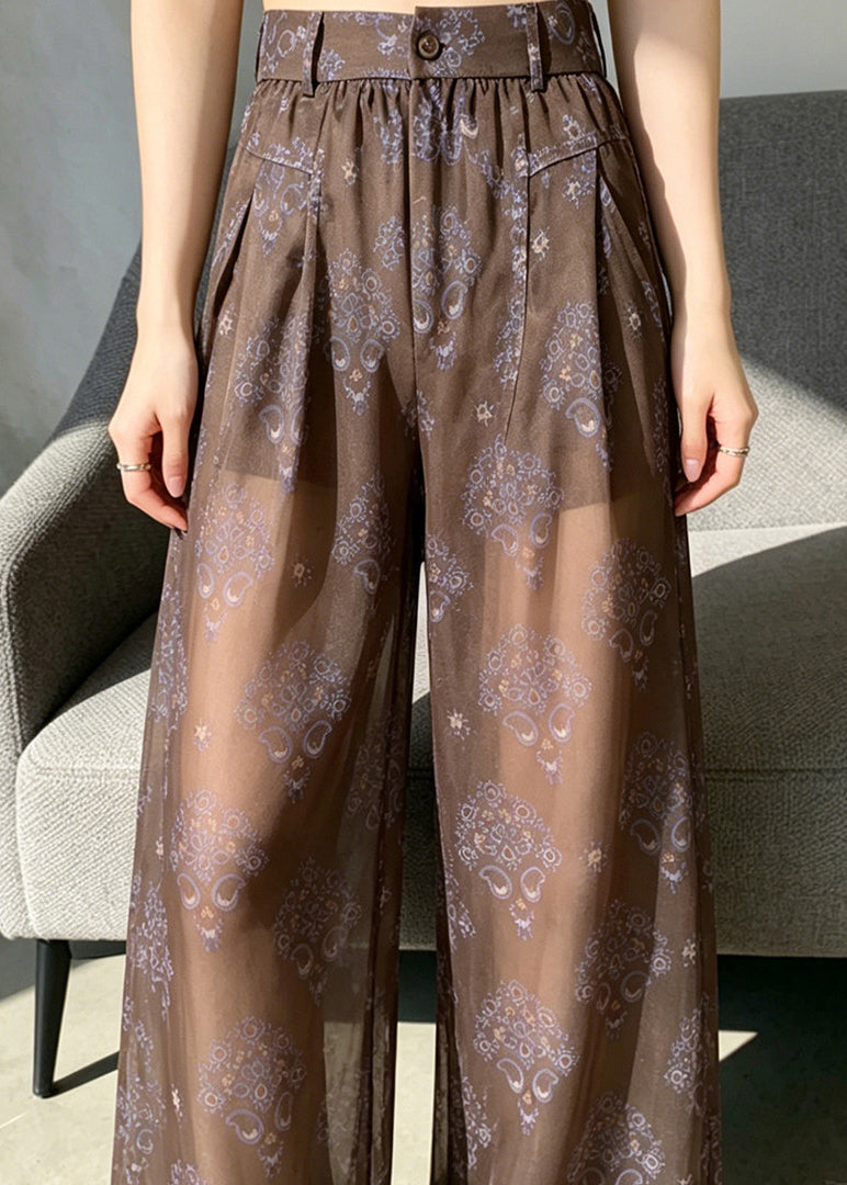 Pantalon femme taille haute imprimé léger été 2