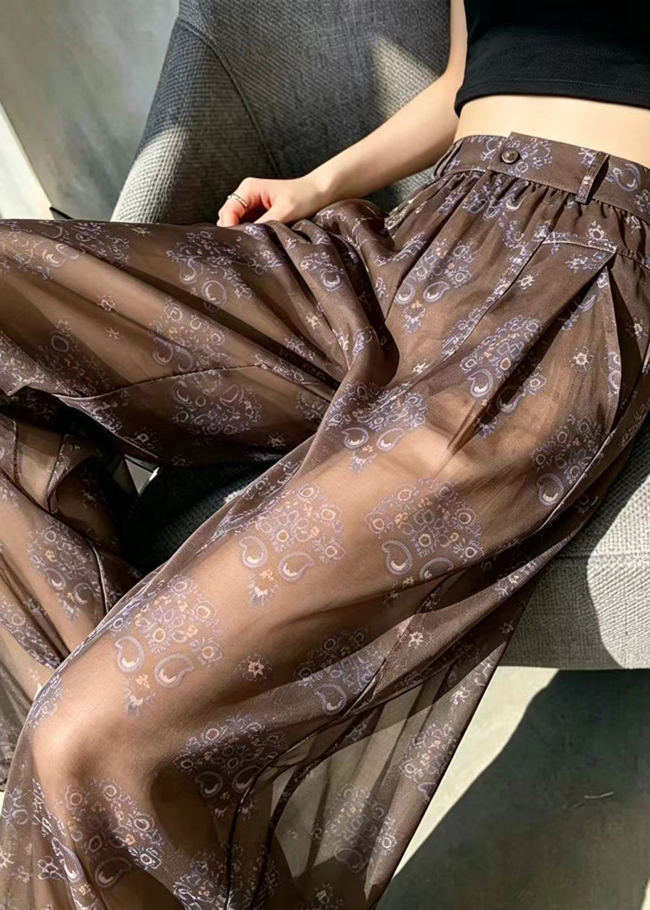 Pantalon femme taille haute imprimé léger été 4