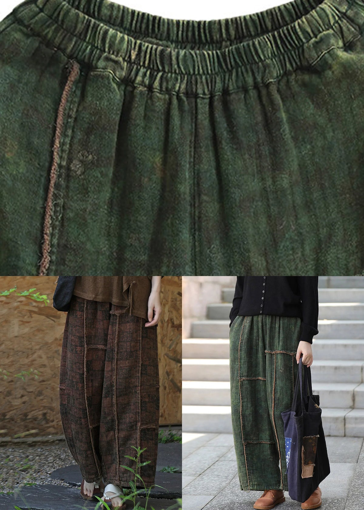 Pantalon large décontracté patchwork pour femme 4