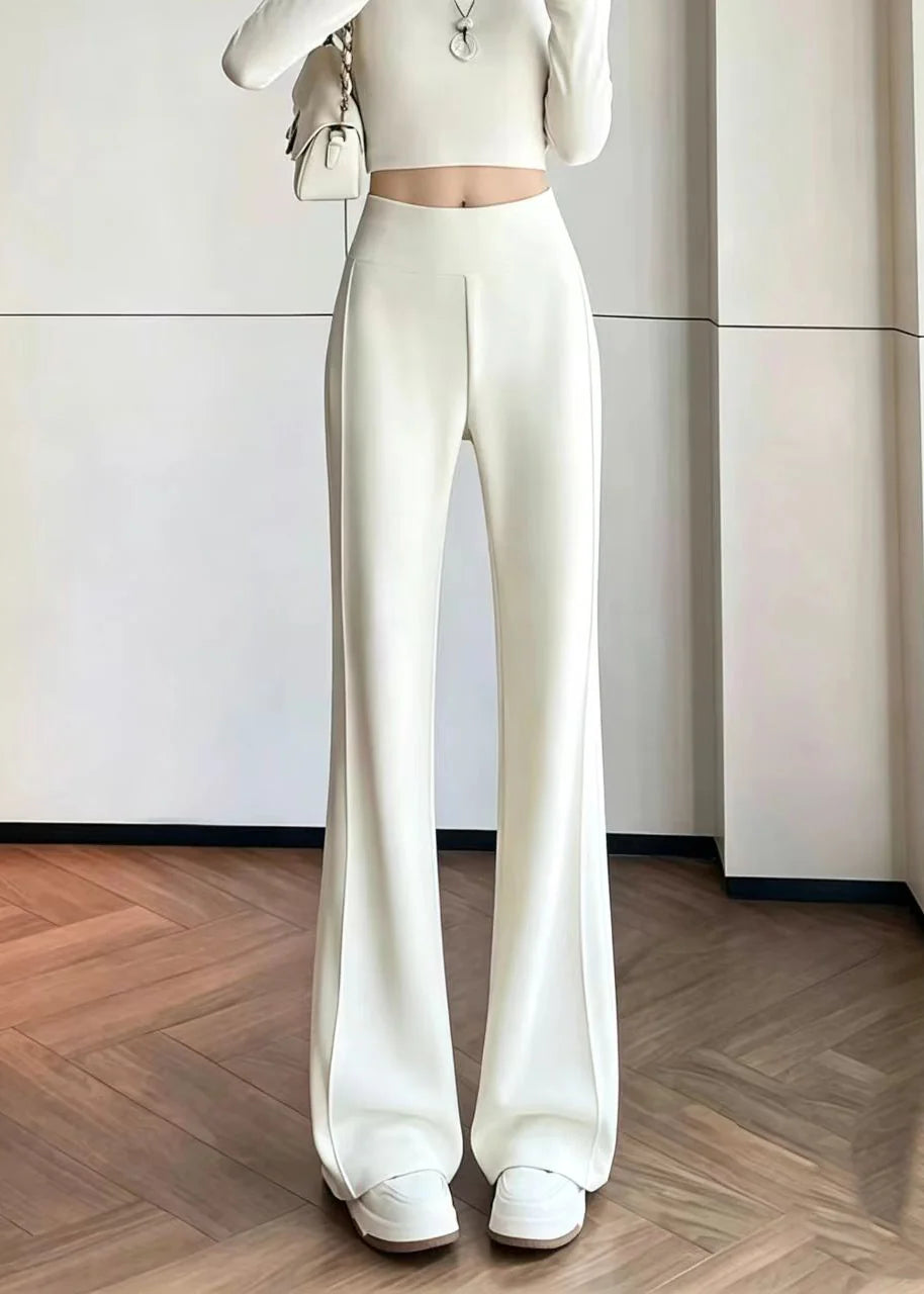 Pantalon tailleur femme évasé drapé taille haute 1