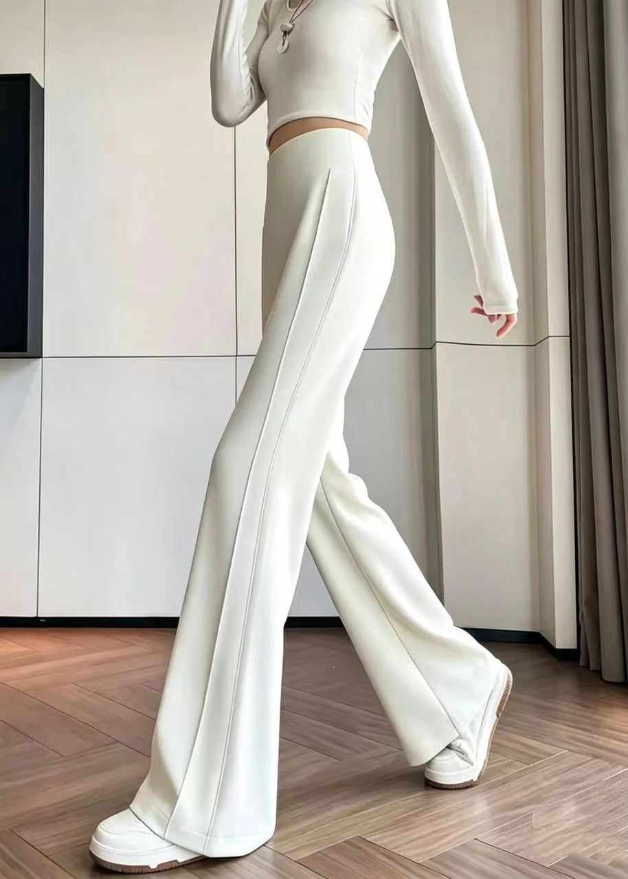 Pantalon tailleur femme évasé drapé taille haute 2