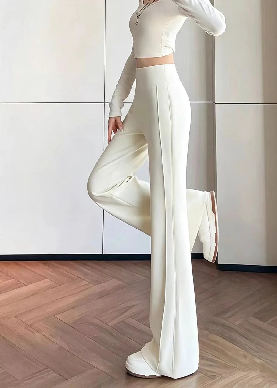 Pantalon tailleur femme évasé drapé taille haute 3