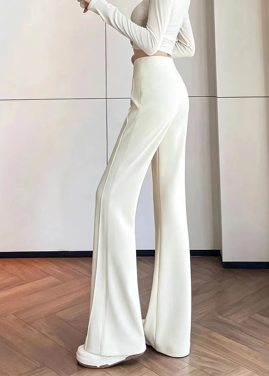 Pantalon tailleur femme évasé drapé taille haute 4