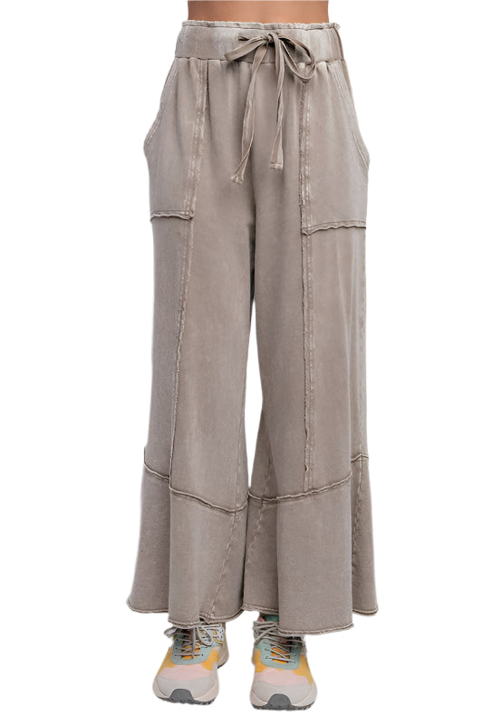 Pantalons Amples en Tricot de Terry Lavé Minéral pour Femme 0