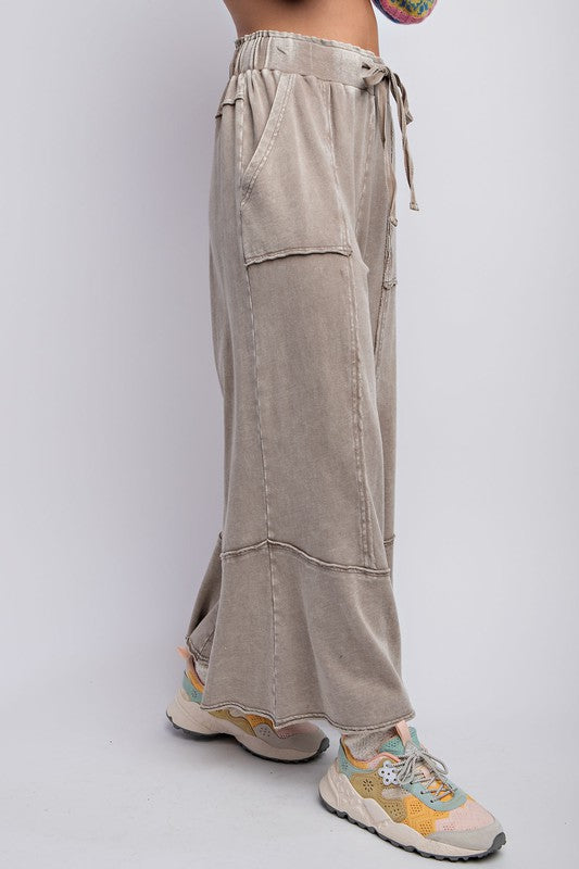 Pantalons Amples en Tricot de Terry Lavé Minéral pour Femme 1