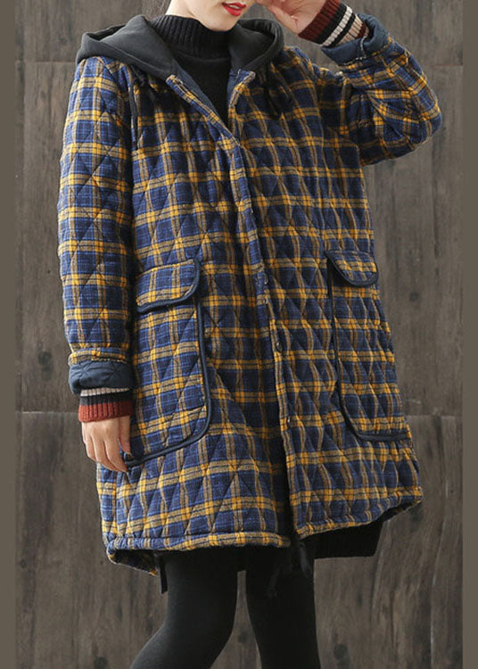 Parka d'hiver à capuche avec poches à carreaux 1