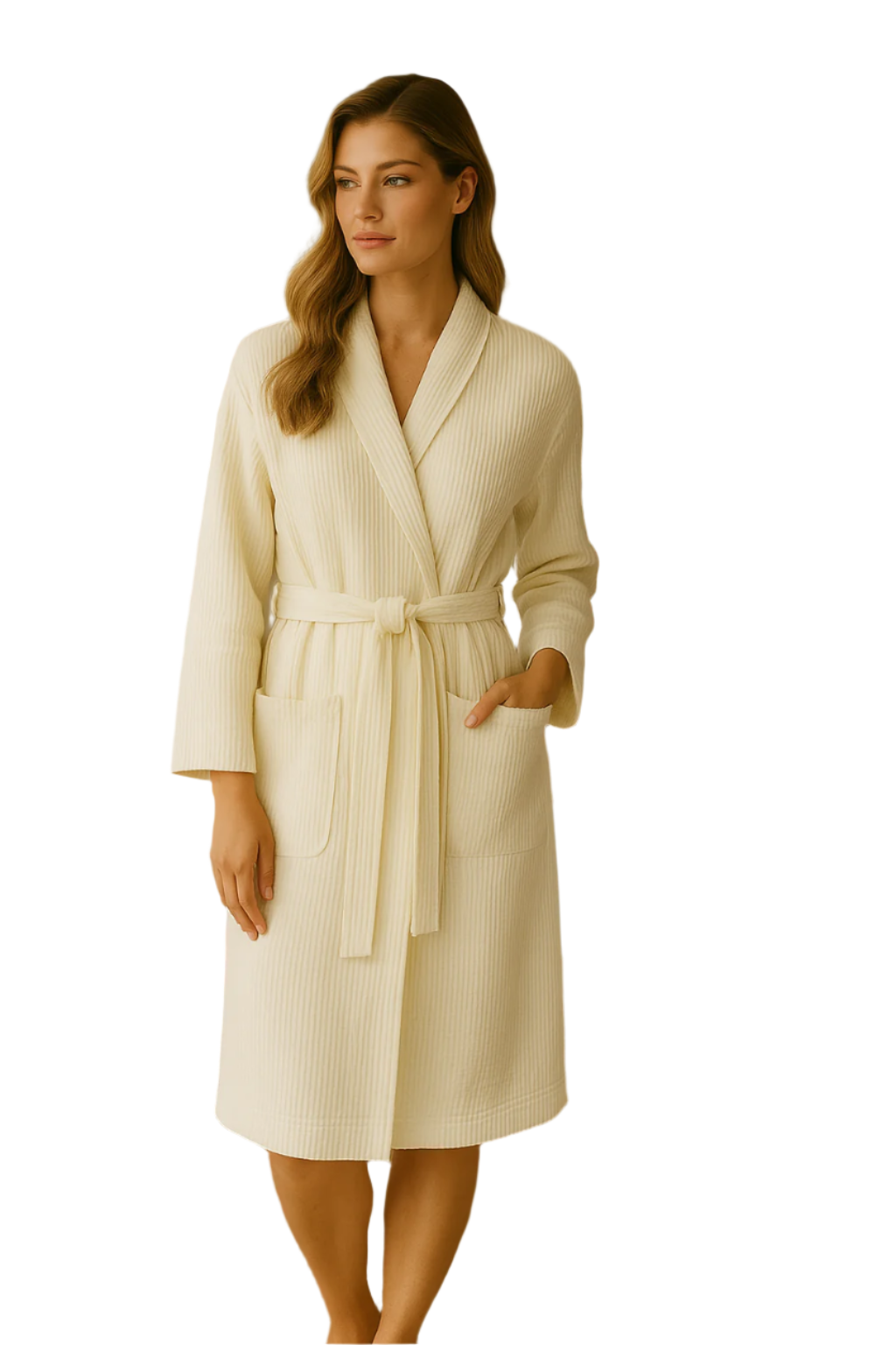 Peignoir Femme Unisexe en Tissu Respirant avec Poches et Ceinture 0