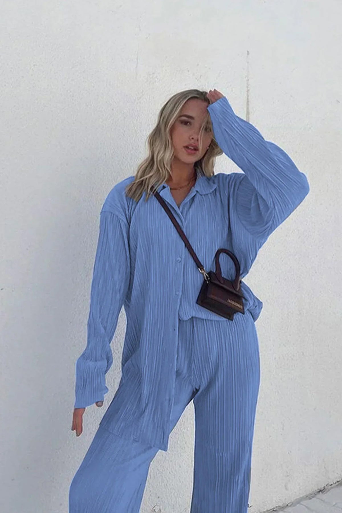 Variant image for Ensemble d'été Femme Chemise en Lin et Pantalon en Lin Léger et Confortable-21