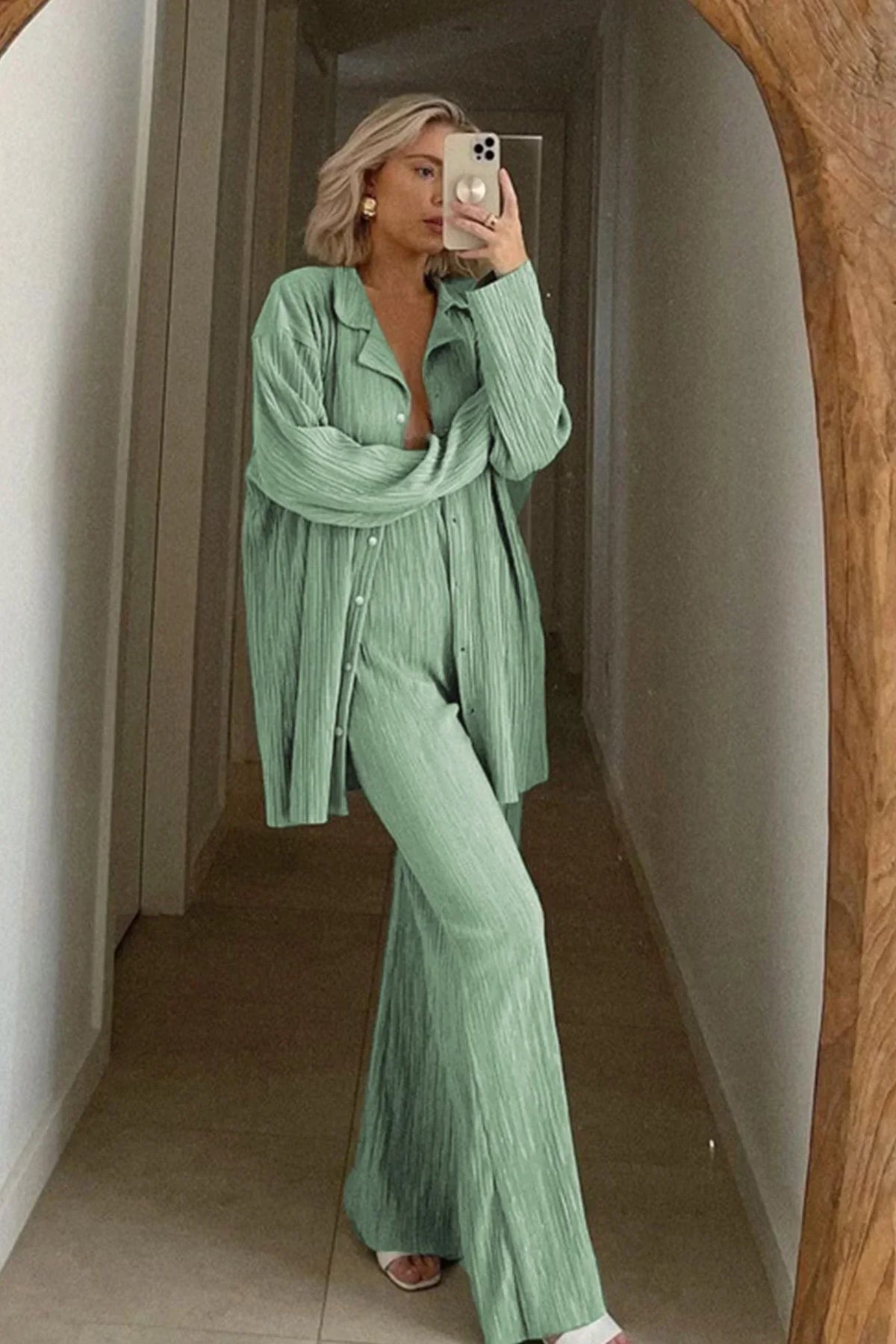 Variant image for Ensemble d&#39;été Femme Chemise en Lin et Pantalon en Lin Léger et Confortable-1