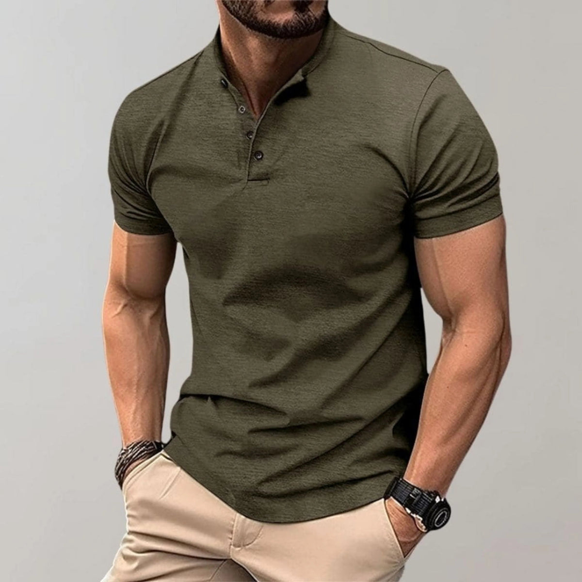 Polo Homme Ajusté Décontracté avec Col à Boutons 0