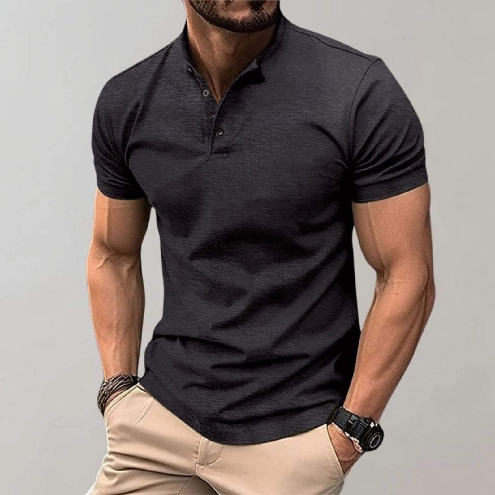 Polo Homme Ajusté Décontracté avec Col à Boutons 1